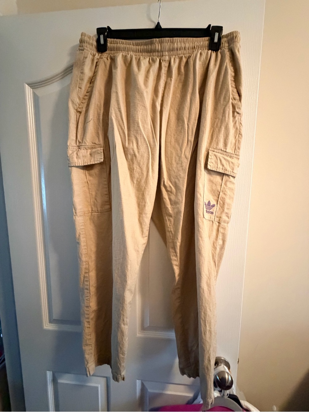 adidas Beige Cargo Pants with Trefoil Logo